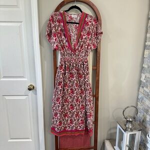 Moni & Co Floral Pink V-Neck Dress Women’s Size‎ L/XL